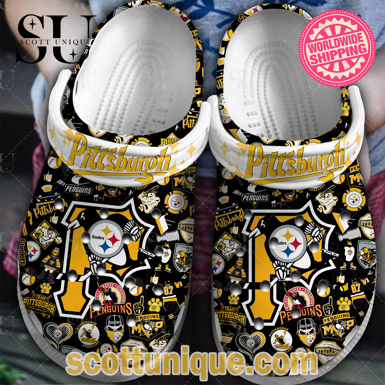 Black Pittsburgh Penguins NHL Sport Crocs Crocband