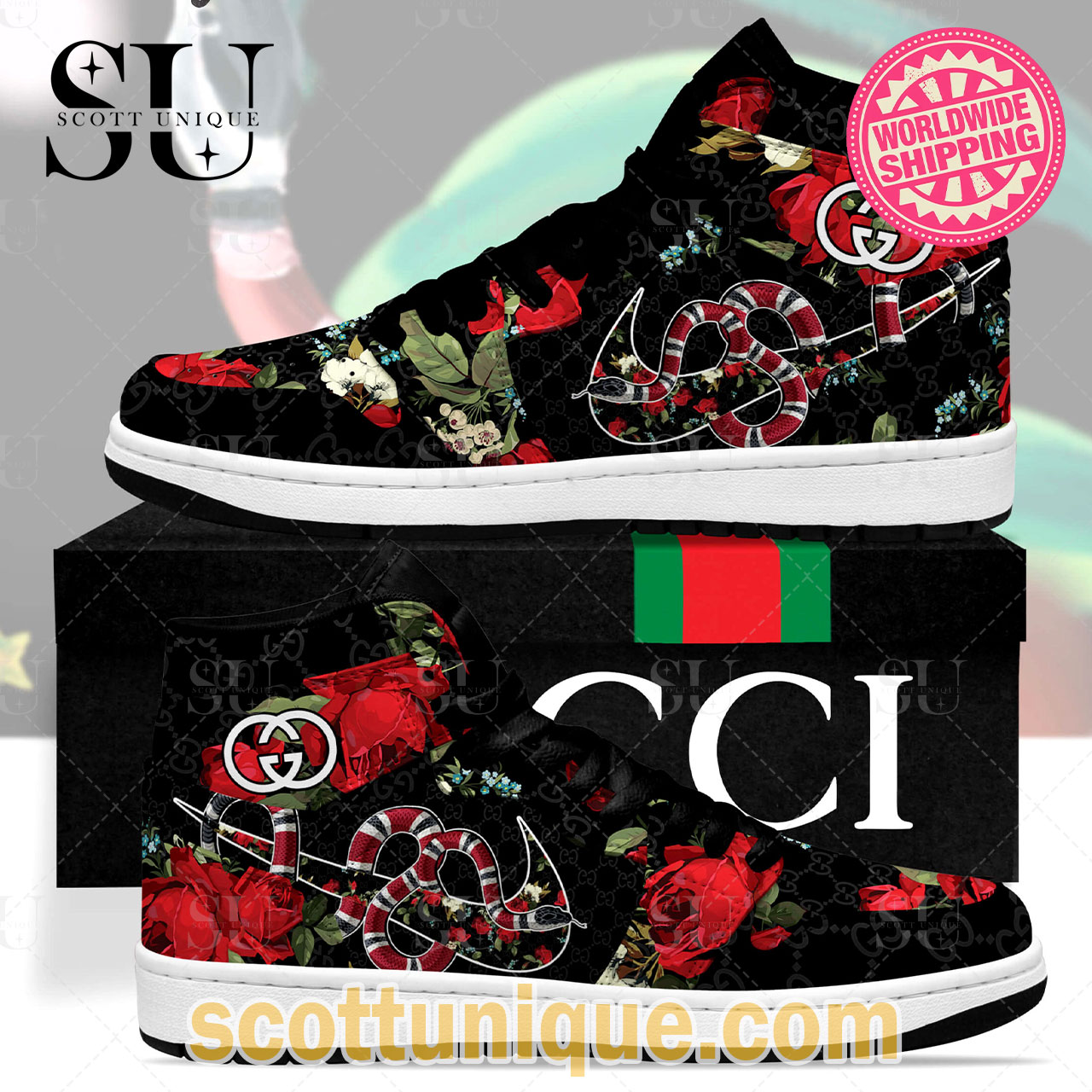 Gucci x Nike Kingsnake Rose Premium Jordan High Top Shoes