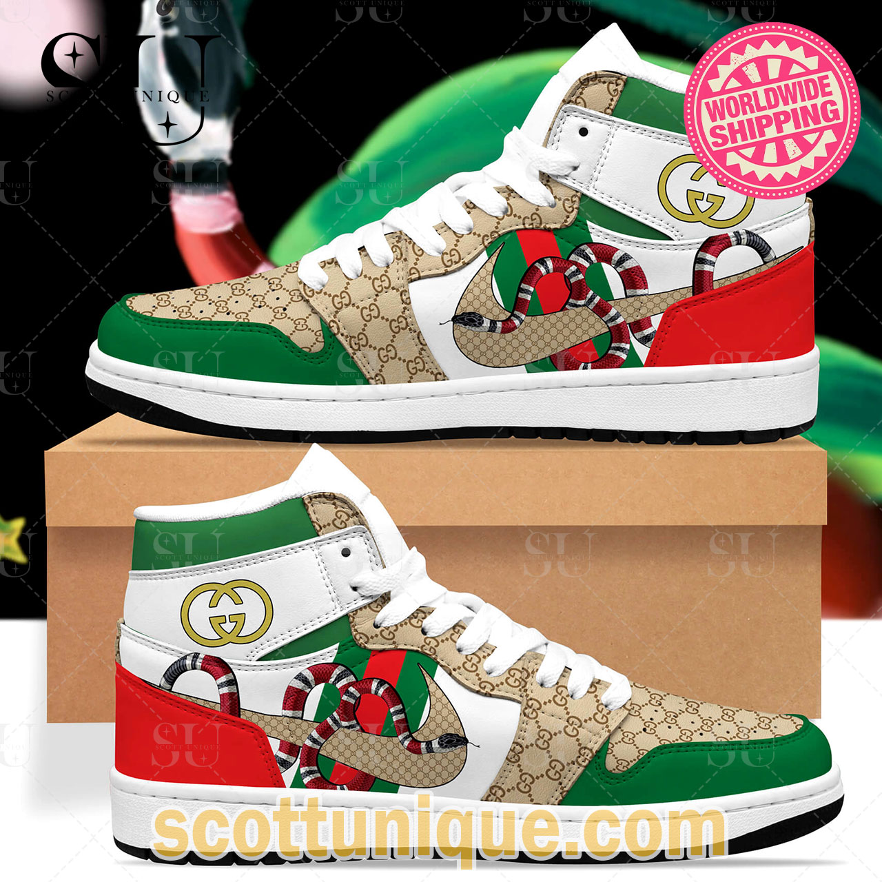 Gucci x Nike Kingsnake Premium Jordan High Top Shoes