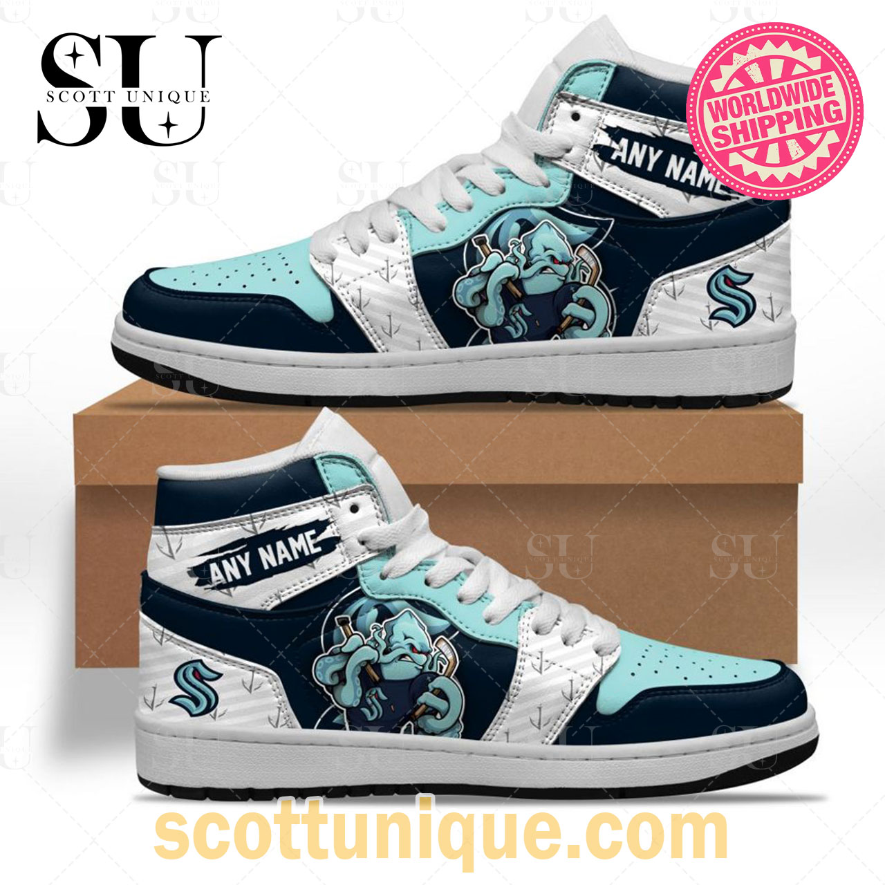 NHL Seattle Kraken Special Team Mascot Air Jordan 1 High Top Sneakers