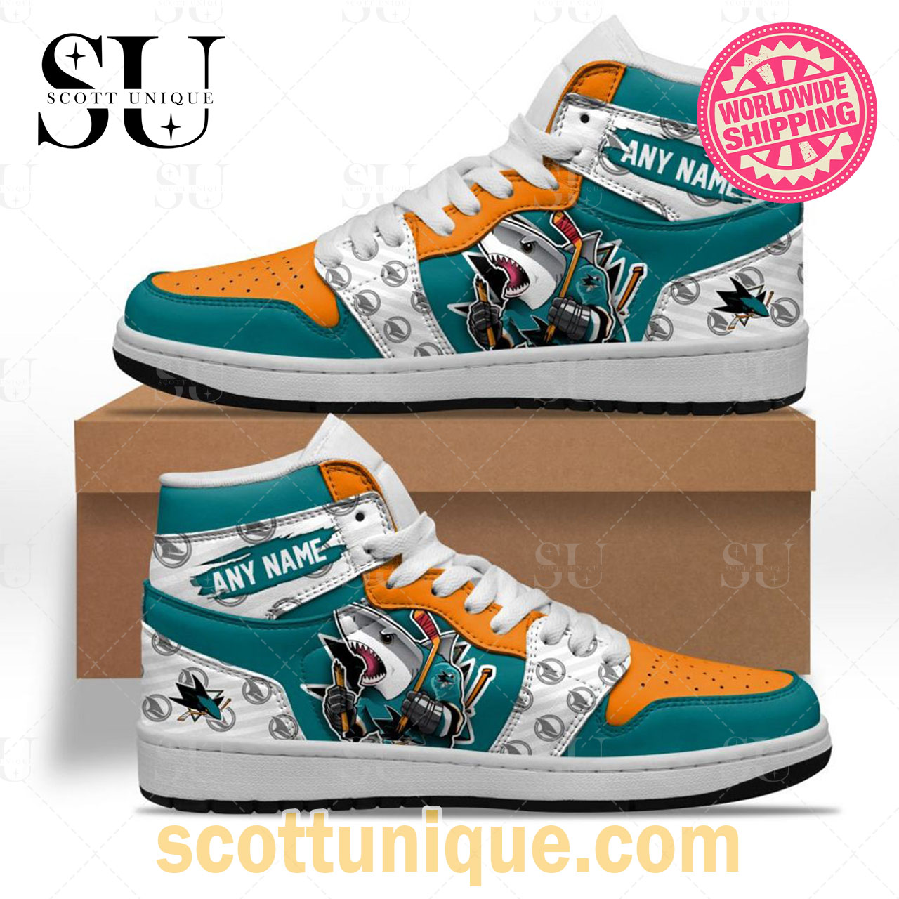 NHL San Jose Sharks Special Team Mascot Air Jordan 1 High Top Sneakers