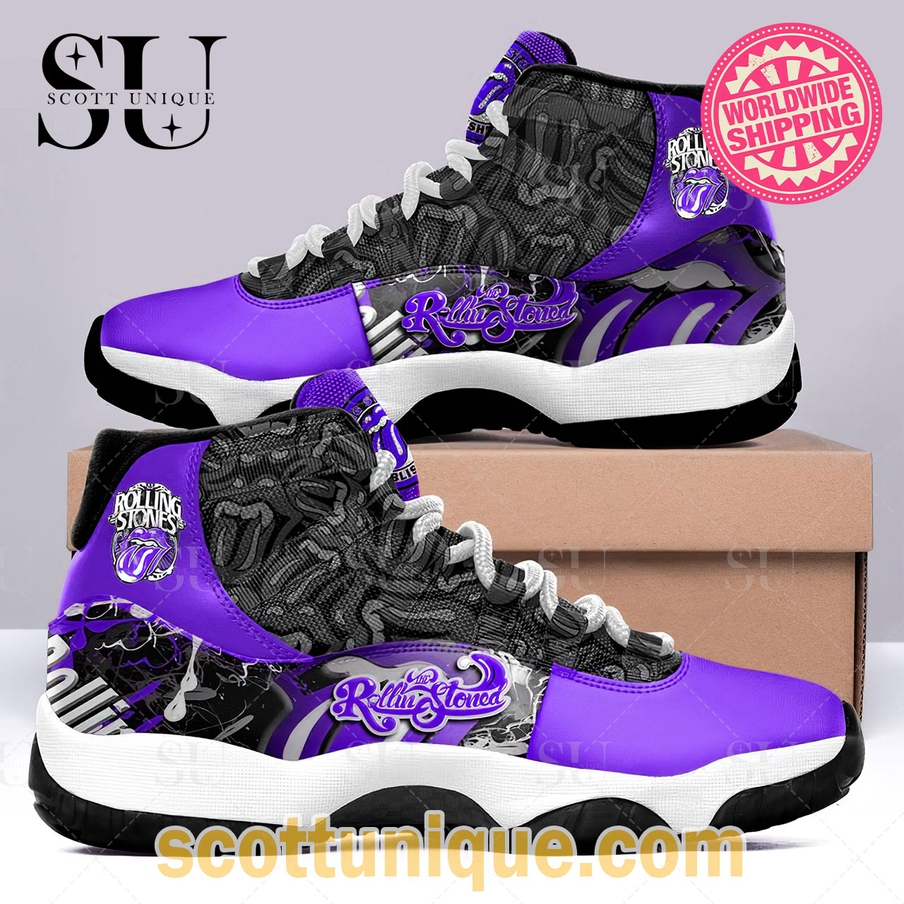 The Rolling Stones Purple Graffiti Unique Air Jordan 11 Sneaker
