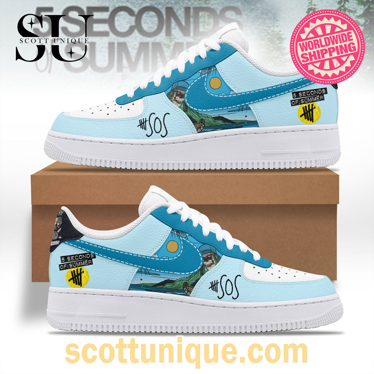 5 Seconds Of Summer Fly Away Premium Nike Air Force 1 Shoes