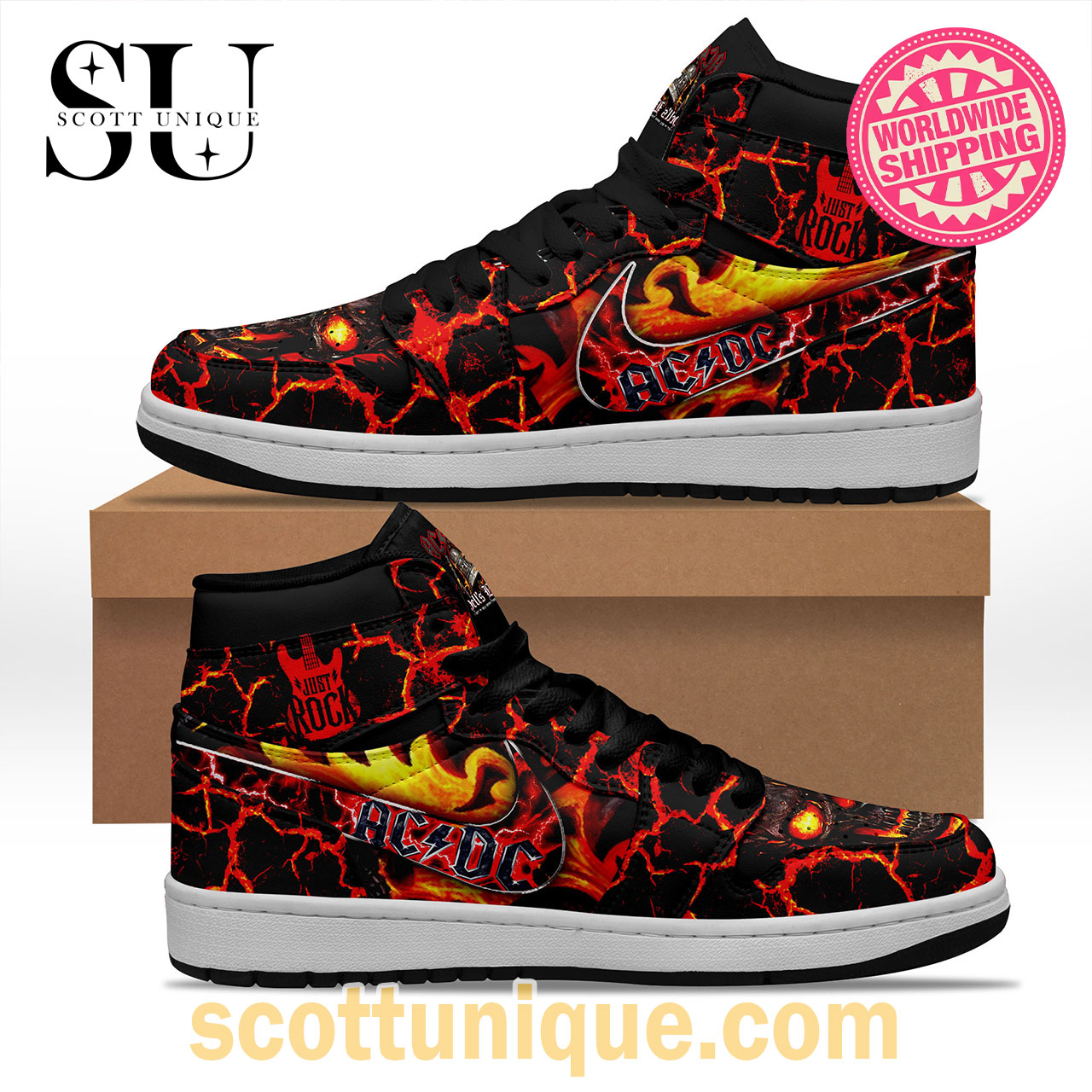 ACDC Skull Lava Premium Nike Air Jordan 1 High Top Sneaker