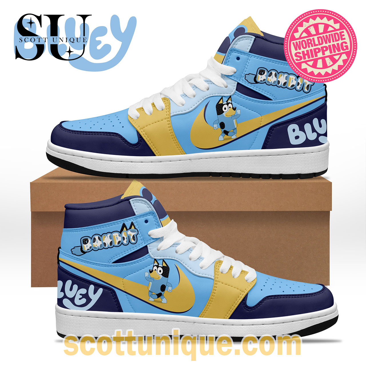 Bluey Bandit Premium Nike Air Jordan 1 High Top Sneaker