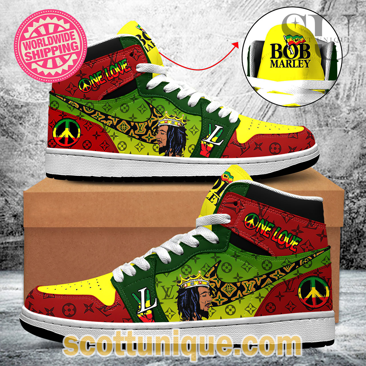 LV Bob Marley One Love Luxury Air Jordan 1 Sneakers