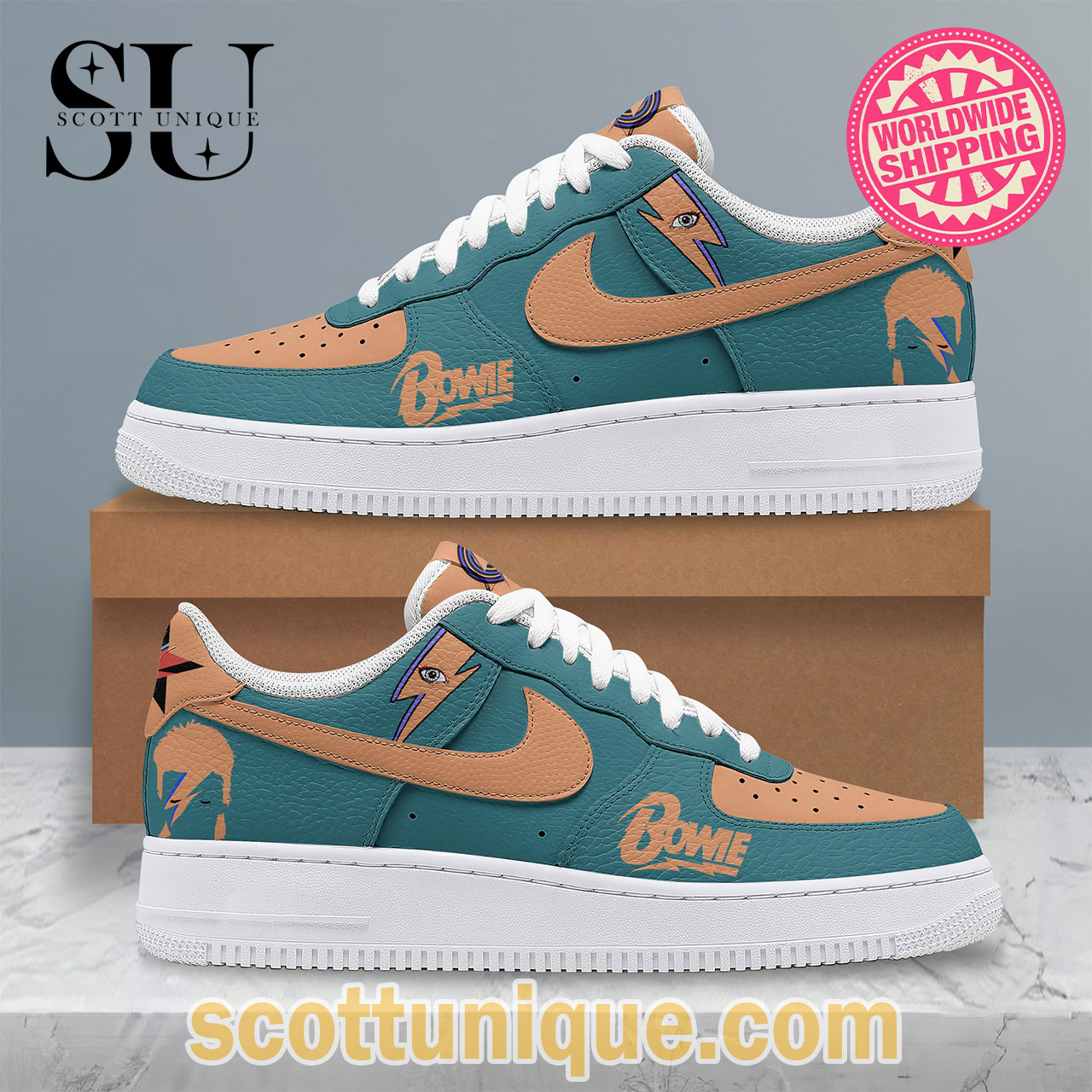 Bowie David Cyan Premium Nike Air Force 1 Shoes
