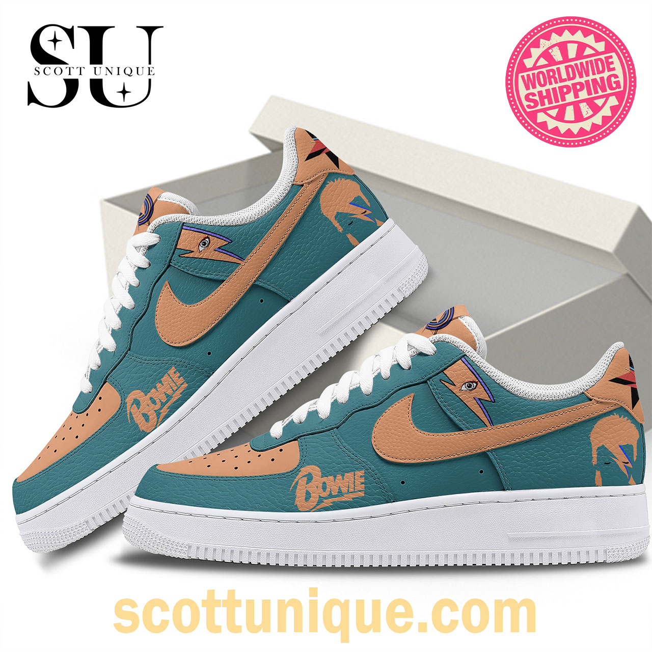 Bowie David Cyan Premium Nike Air Force 1 Shoes