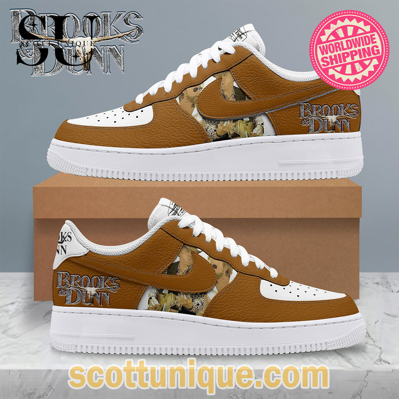Brooks & Dunn Brown Vintage Nike Air Force 1 Shoes
