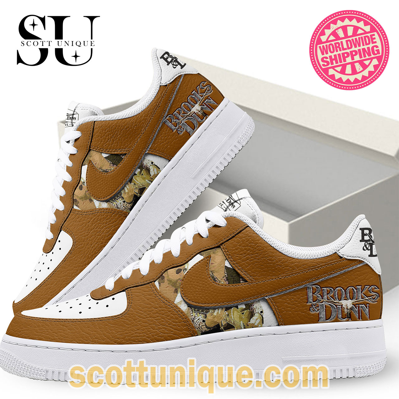 Brooks & Dunn Brown Vintage Nike Air Force 1 Shoes