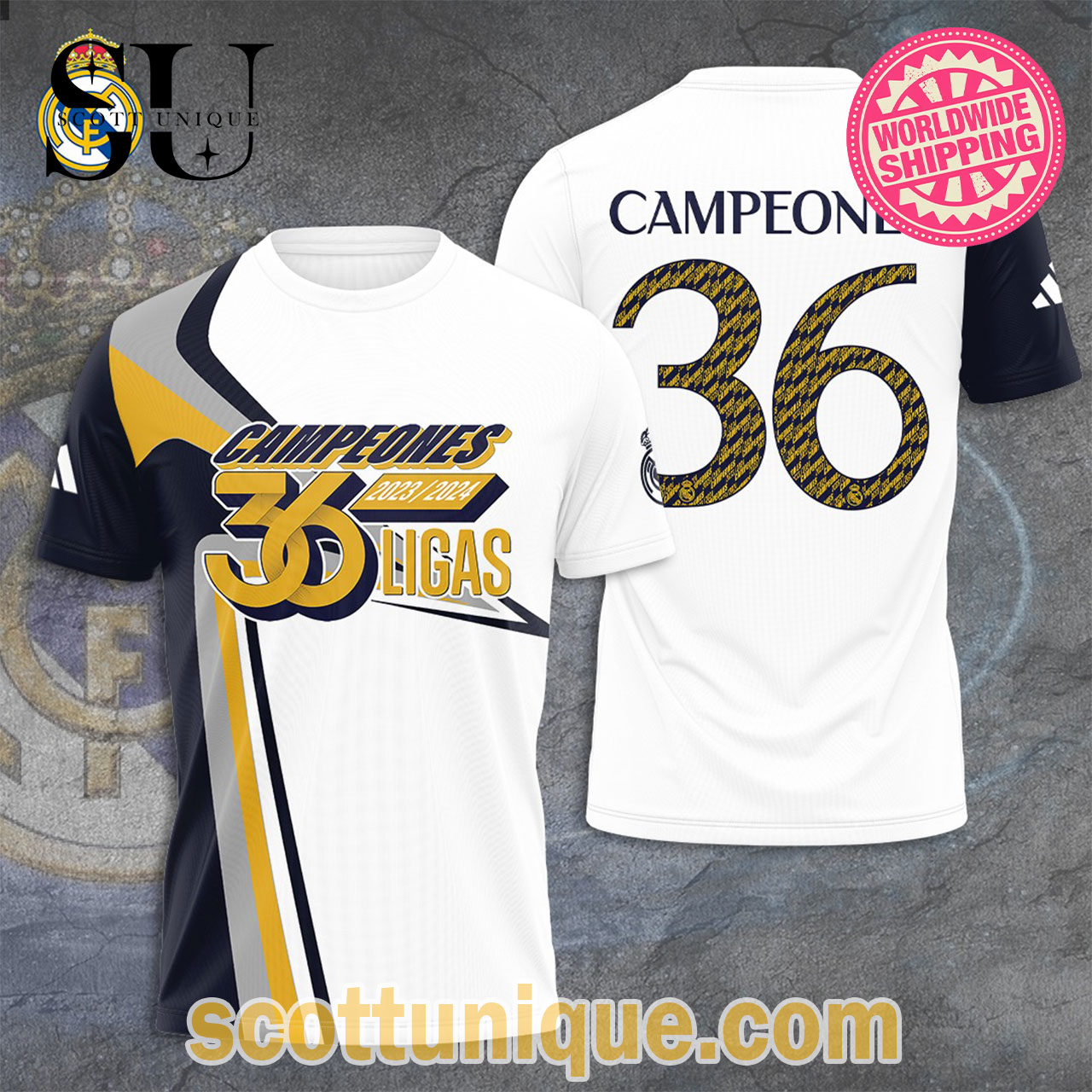 Real Madrid Campeones 36 Ligas 2024 T-Shirt