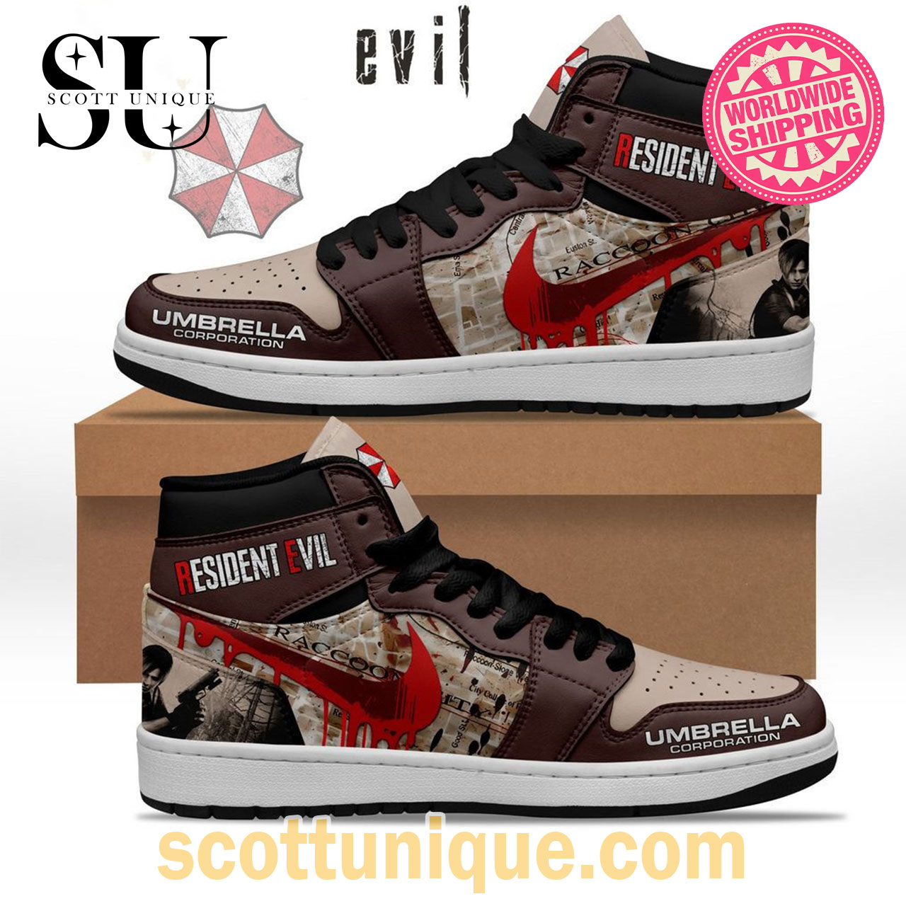 Resident Evil Umbrealla Corporation Air Jordan 1 High Top Sneaker