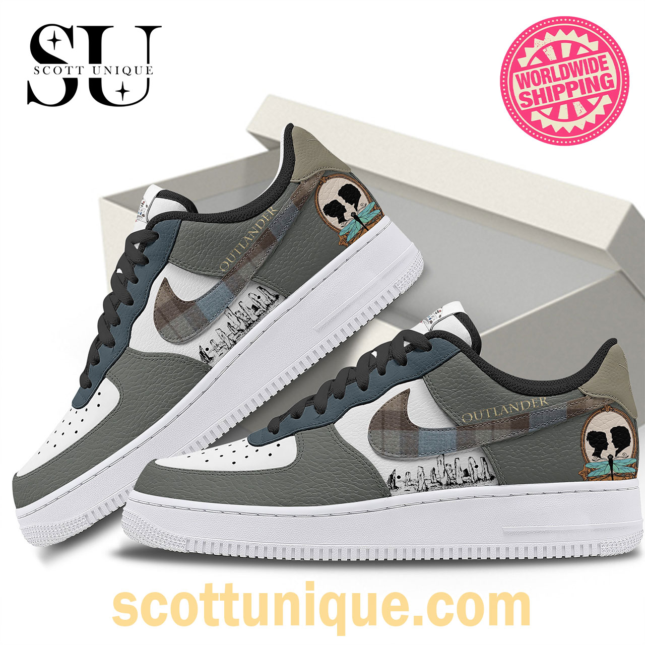 The Outlander Band Grey Premium Air Force 1 Shoes