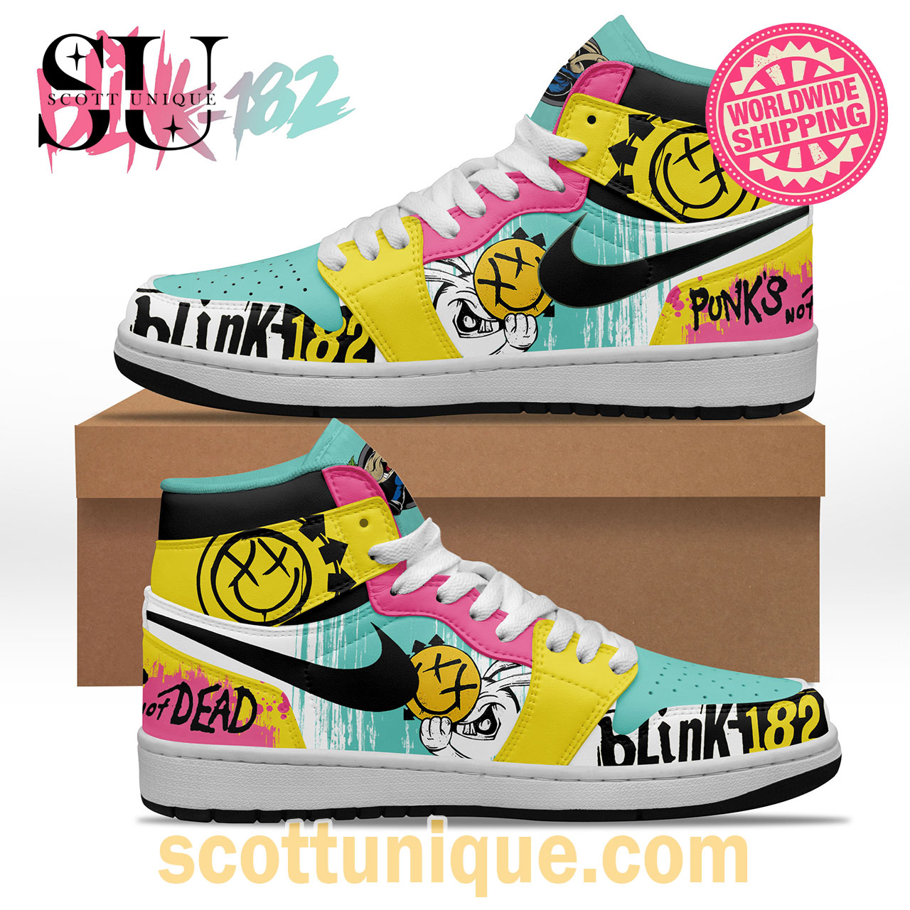 Premium Blink-182 Colorful Art Nike Air Jordan High Top Sneakers