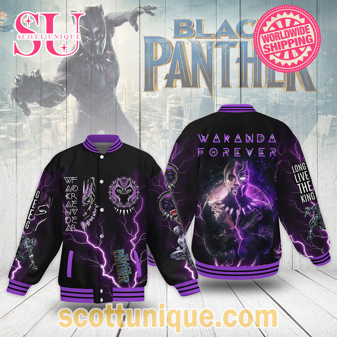 Black Panther Wakanda Forever Purple Baseball Jacket
