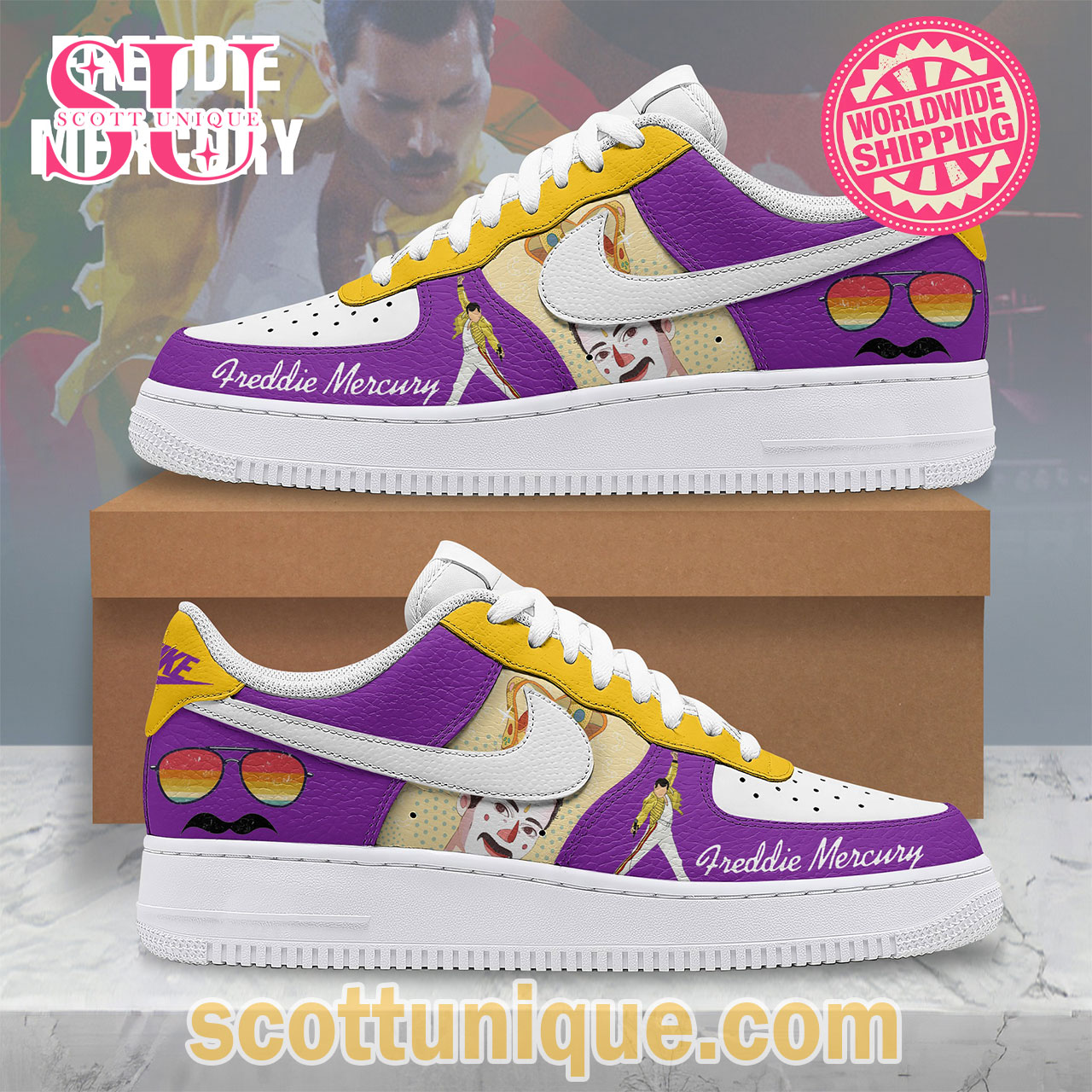 Freddie Mercury Purple Premium Nike Air Force 1 Shoes