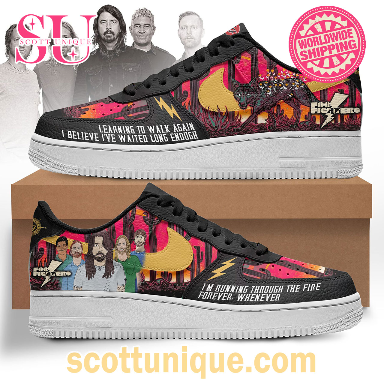 Limited Edition Foo Fighters Walk Song Nike Air Force 1 Shoes