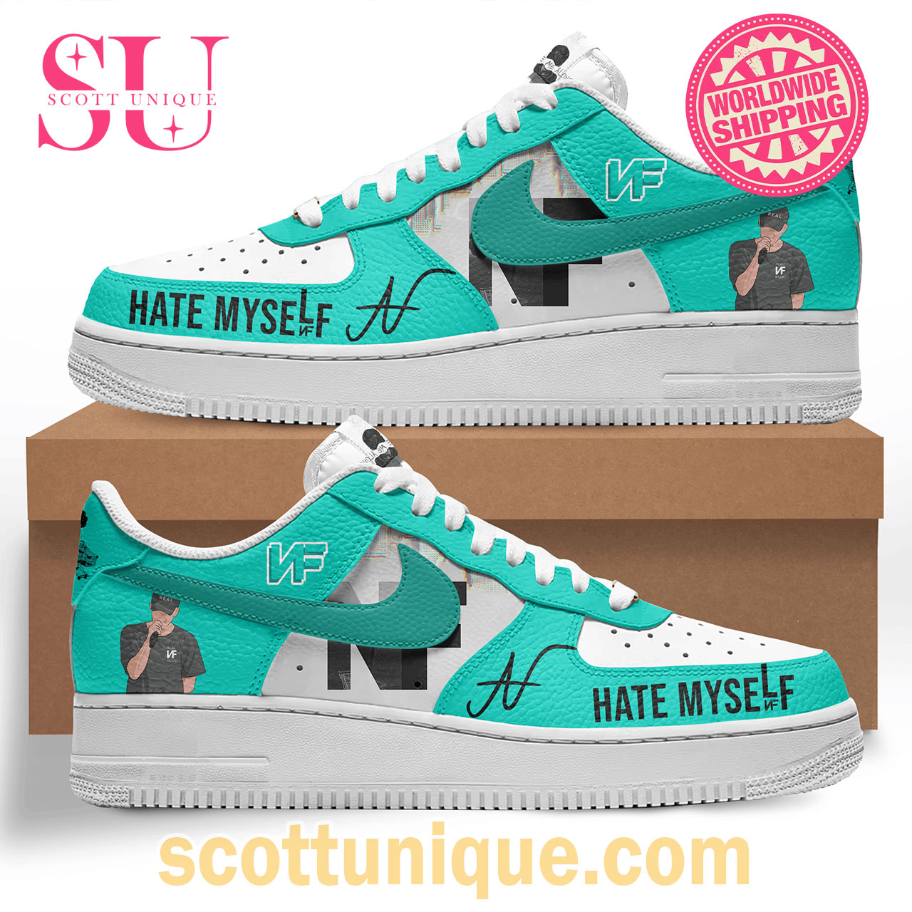 NF Hate Myself Cyan Premium Nike Air Force 1
