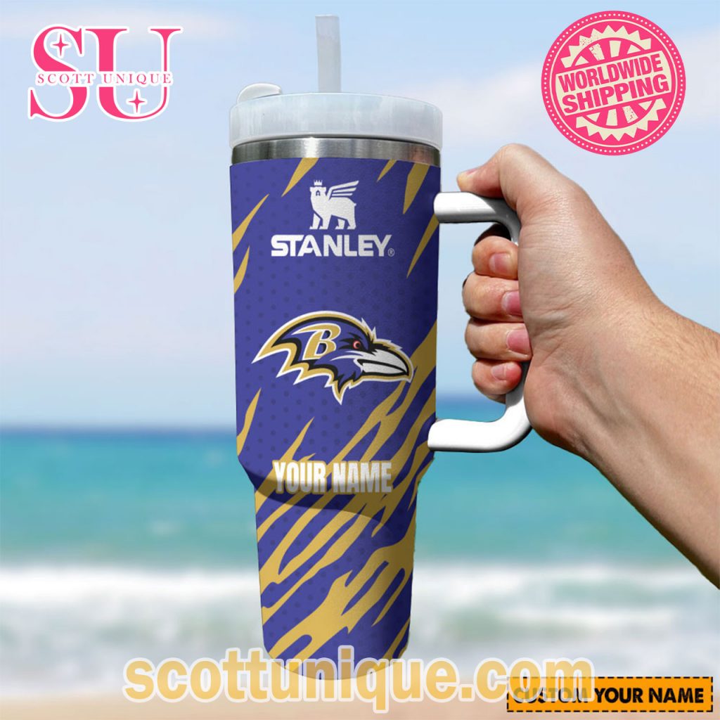 Baltimore Ravens NFL Stripes Custom Stanley Tumbler Baltimore Ravens NFL Stripes Custom Stanley Tumbler