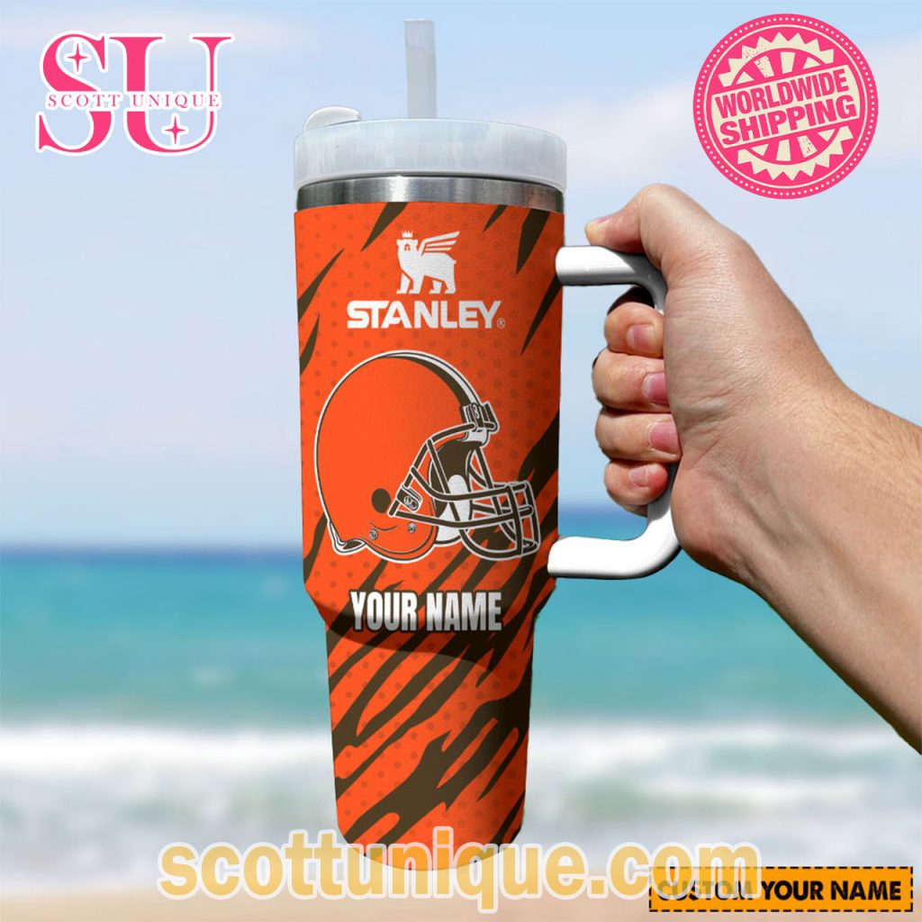 Cleveland Browns NFL Stripes Custom Stanley Tumbler Cleveland Browns NFL Stripes Custom Stanley Tumbler