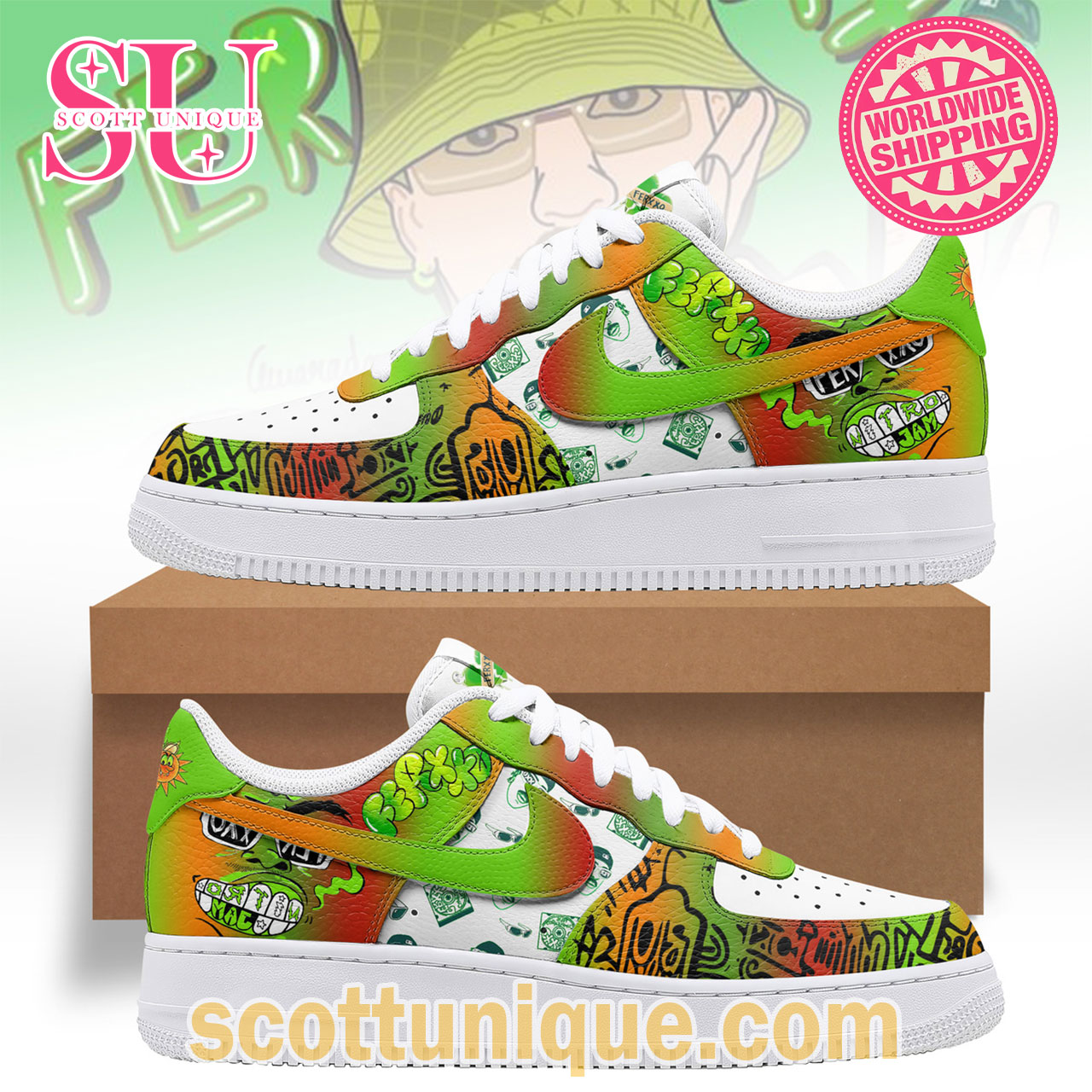 FERXXO Feid Green Premium Air Force 1 Shoes