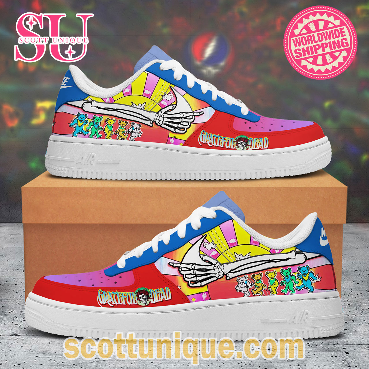Grateful Dead Sunset Tie Dye Nike Air Force 1 Shoes