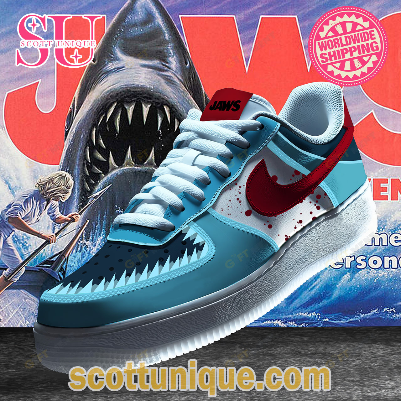 Jaws Ocean Nike Air Force 1 Shoes