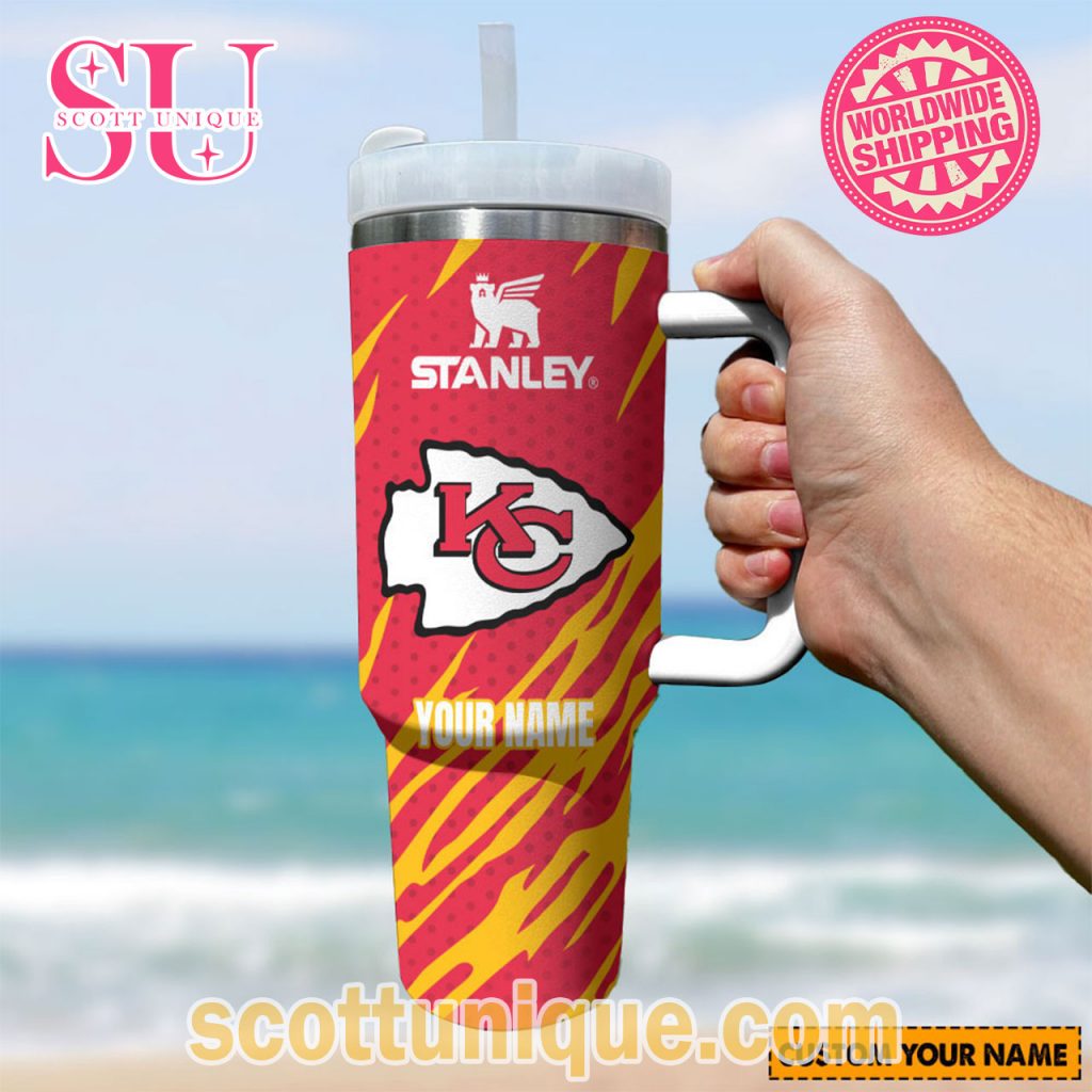 Kansas City Chiefs NFL Stripes Custom Stanley Tumbler Kansas City Chiefs NFL Stripes Custom Stanley Tumbler