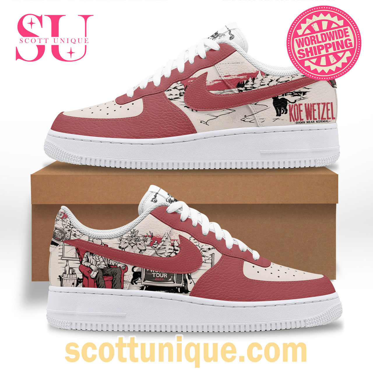 Koe Wetzel Damn Near Normal Tour 2024 Air Force 1 Shoes