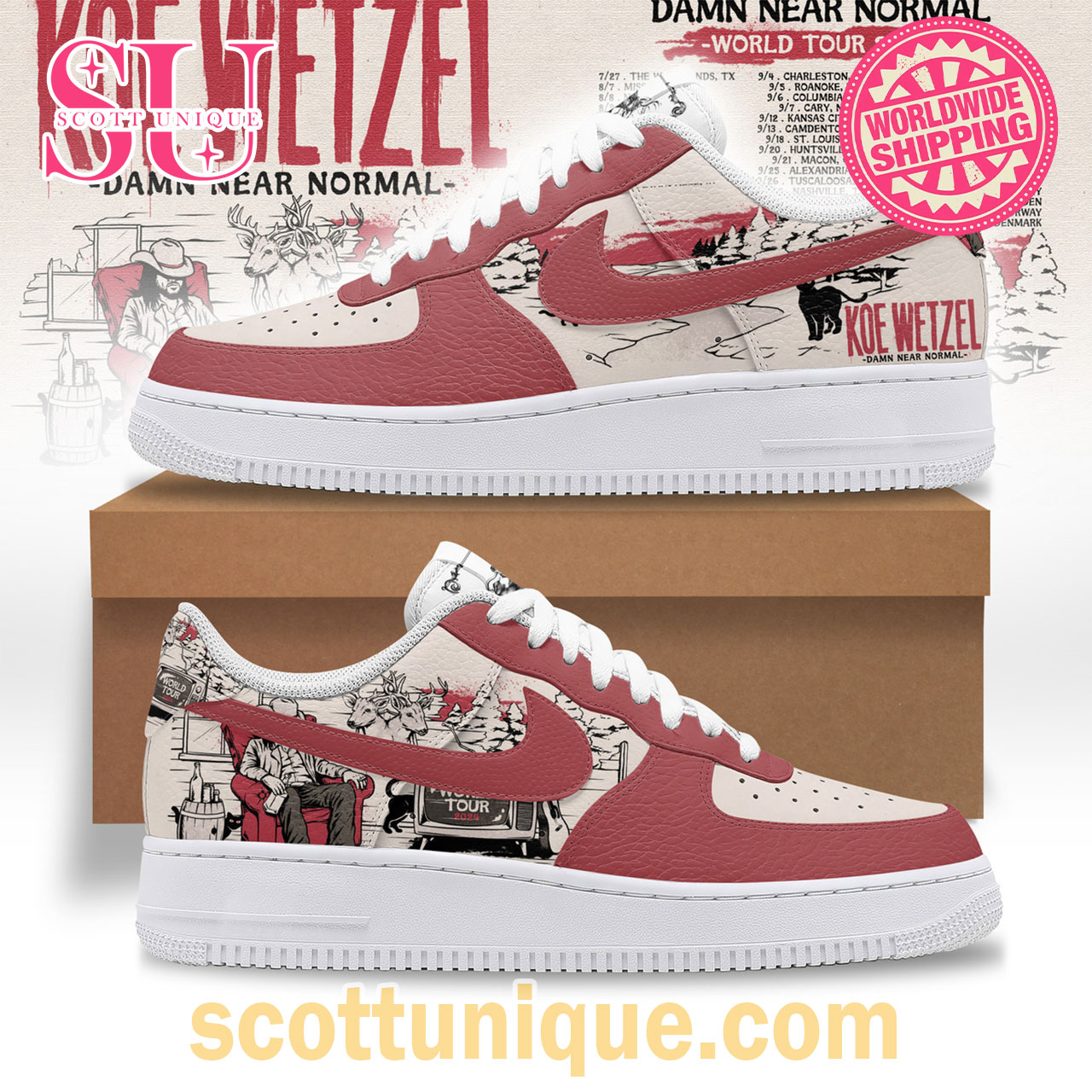 Koe Wetzel Damn Near Normal Tour 2024 Air Force 1 Shoes