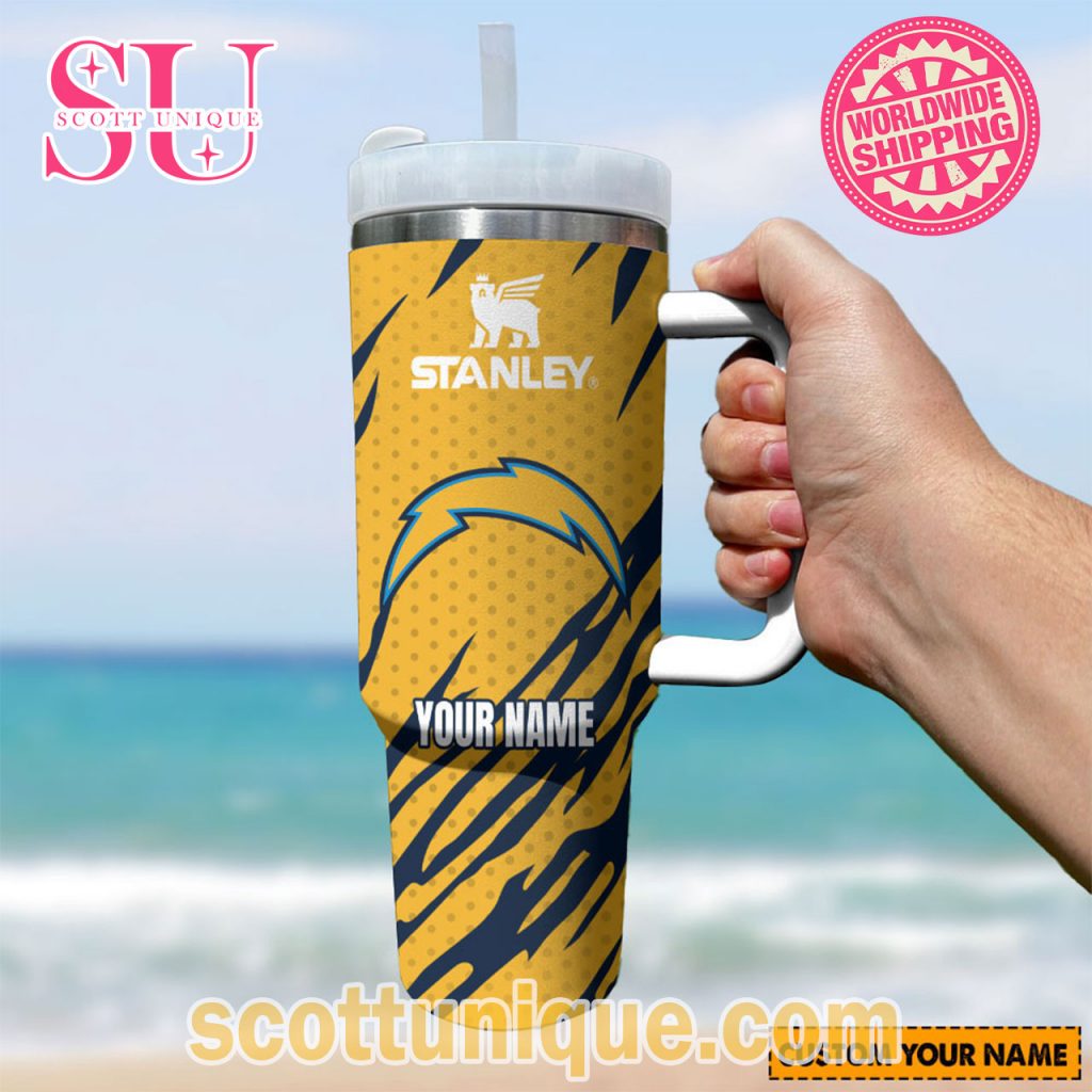 Los Angeles Chargers NFL Stripes Custom Stanley Tumbler Los Angeles Chargers NFL Stripes Custom Stanley Tumbler