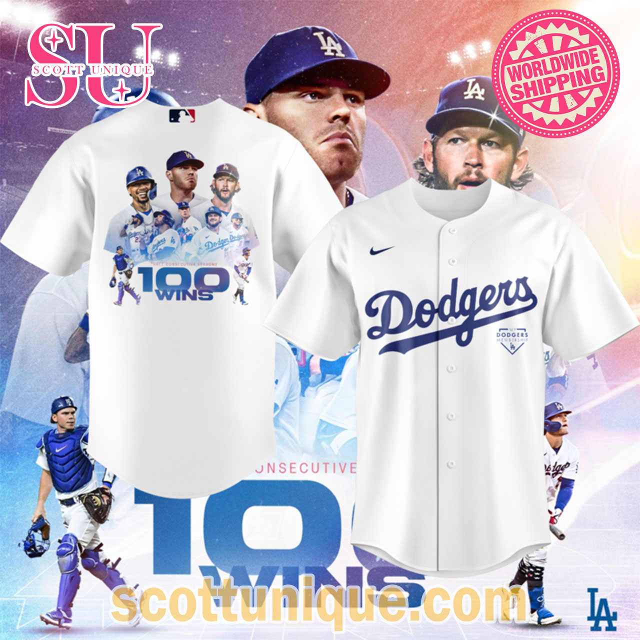 Los Angeles Dodgers 100 Wins Baseball Jersey