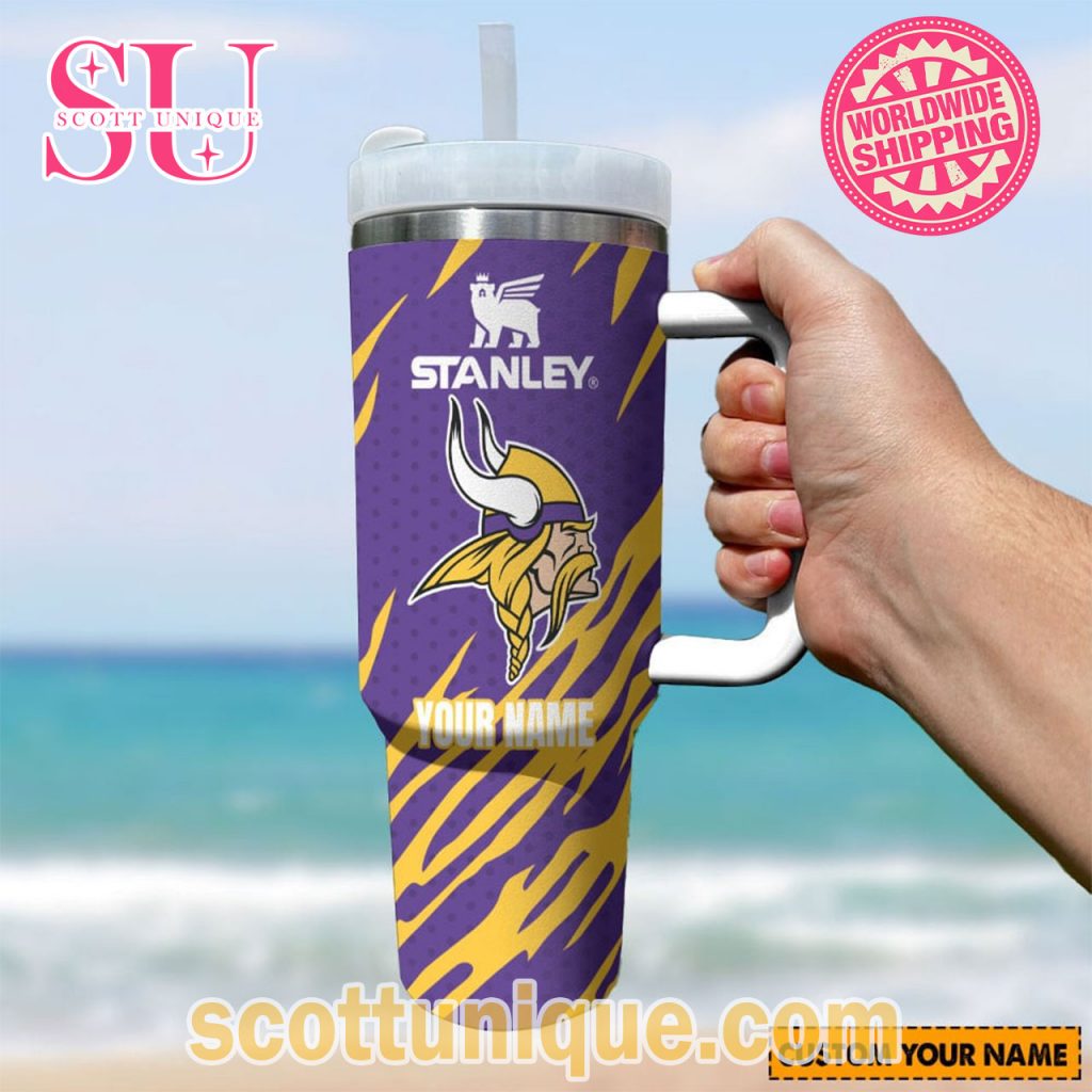 Minnesota Viking NFL Stripes Custom Stanley Tumbler Minnesota Viking NFL Stripes Custom Stanley Tumbler