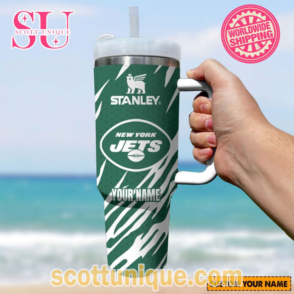 New York Jets NFL Stripes Custom Stanley Tumbler New York Jets NFL Stripes Custom Stanley Tumbler