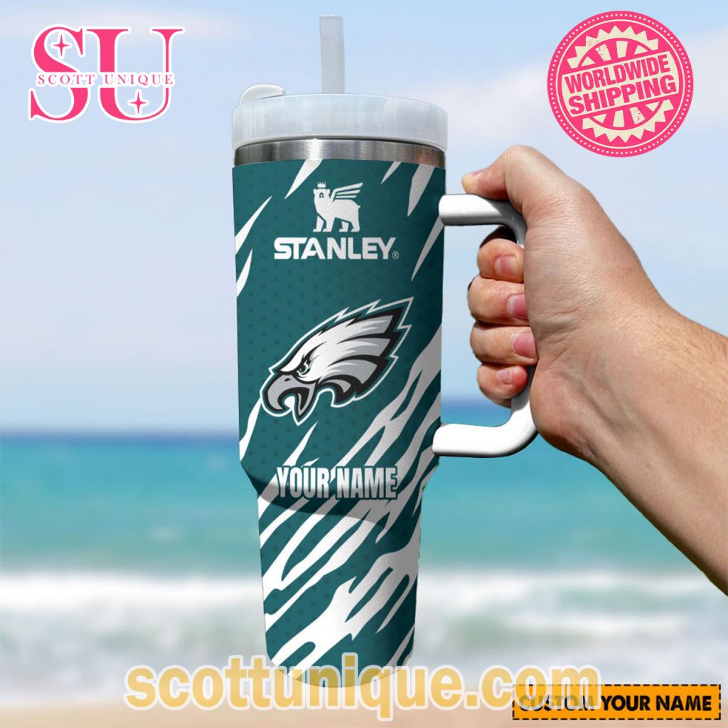 Philadelphia Eagles NFL Stripes Custom Stanley Tumbler Philadelphia Eagles NFL Stripes Custom Stanley Tumbler