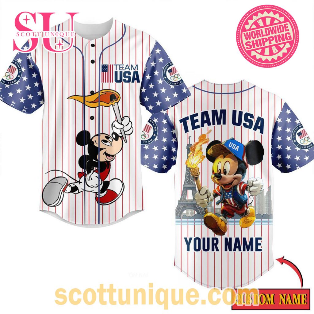 Team USA Olympic 2024 Mickey White Baseball Jersey1