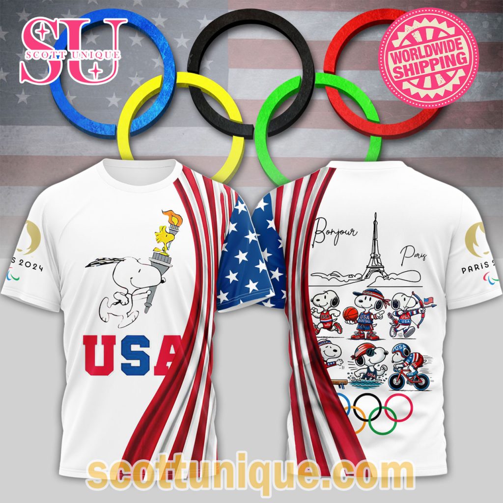 Team USA Olympic 2024 Snoopy White T Shirt Team USA Olympic 2024 Snoopy White T Shirt