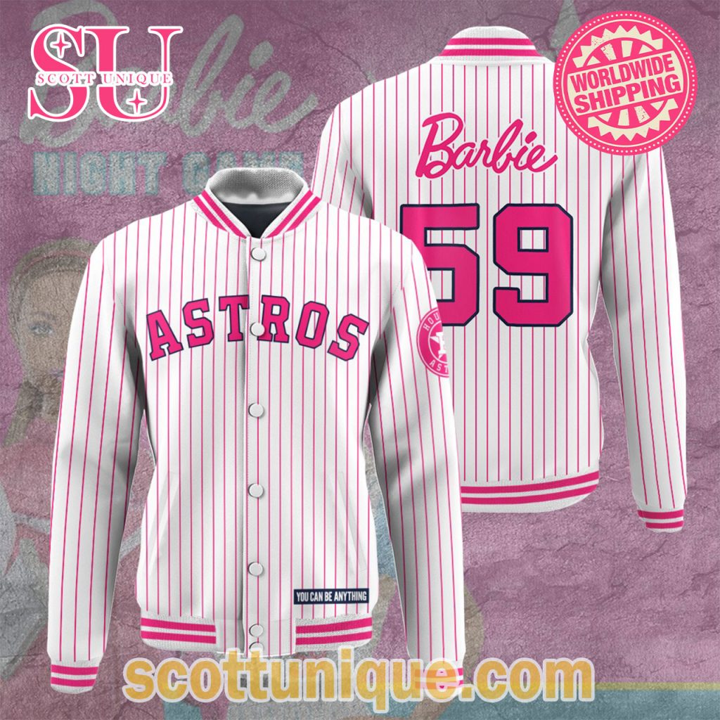 Houston Astros x Barbie Night Game Varsity Jacket Houston Astros x Barbie Night Game Varsity Jacket