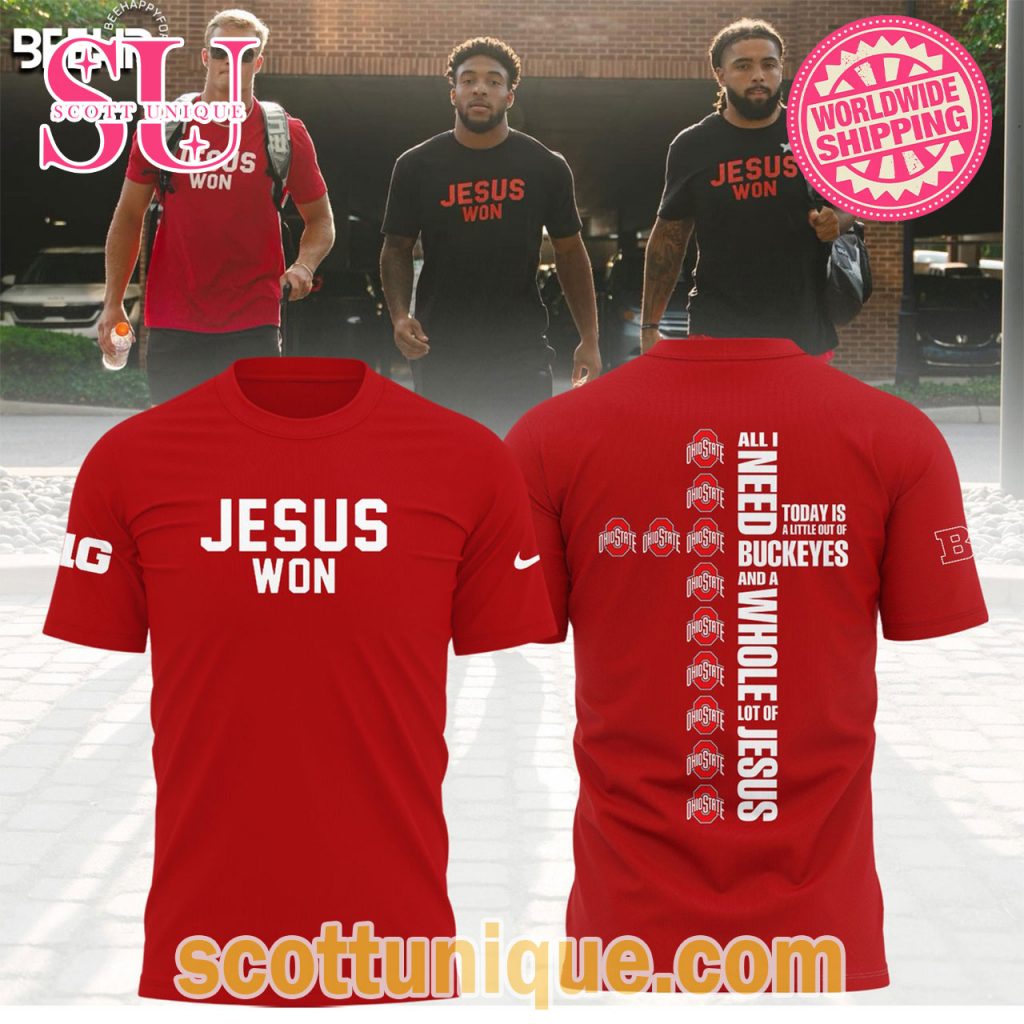 Ohio State Buckeyes Cross Jesus Won 2024 Red T Shirt Ohio State Buckeyes Cross Jesus Won 2024 Red T Shirt