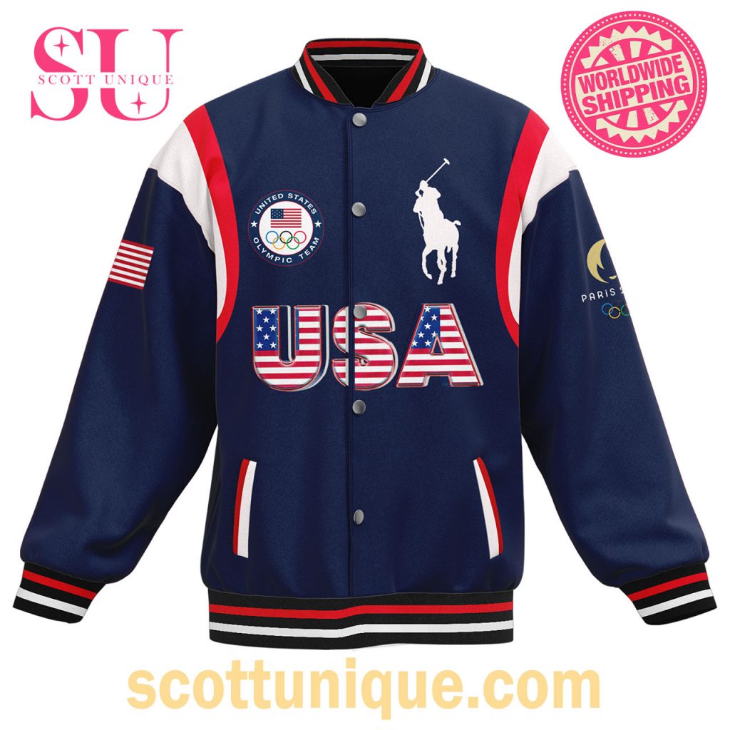 Team USA Olympic Paris 2024 Navy Baseball Jacket2