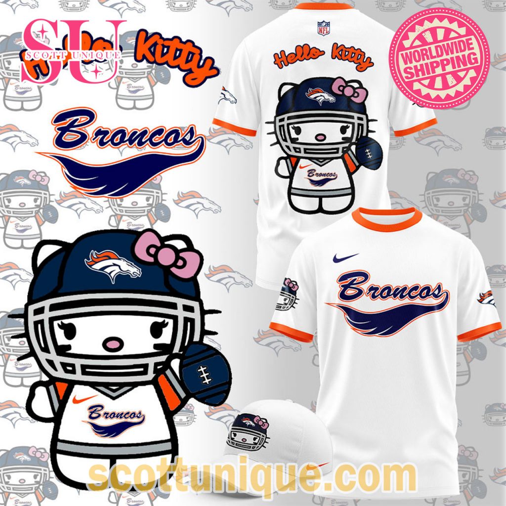 Denver Broncos x Hello Kitty 2024 White Limited Edition T Shirt2 Denver Broncos x Hello Kitty 2024 White Limited Edition T Shirt2