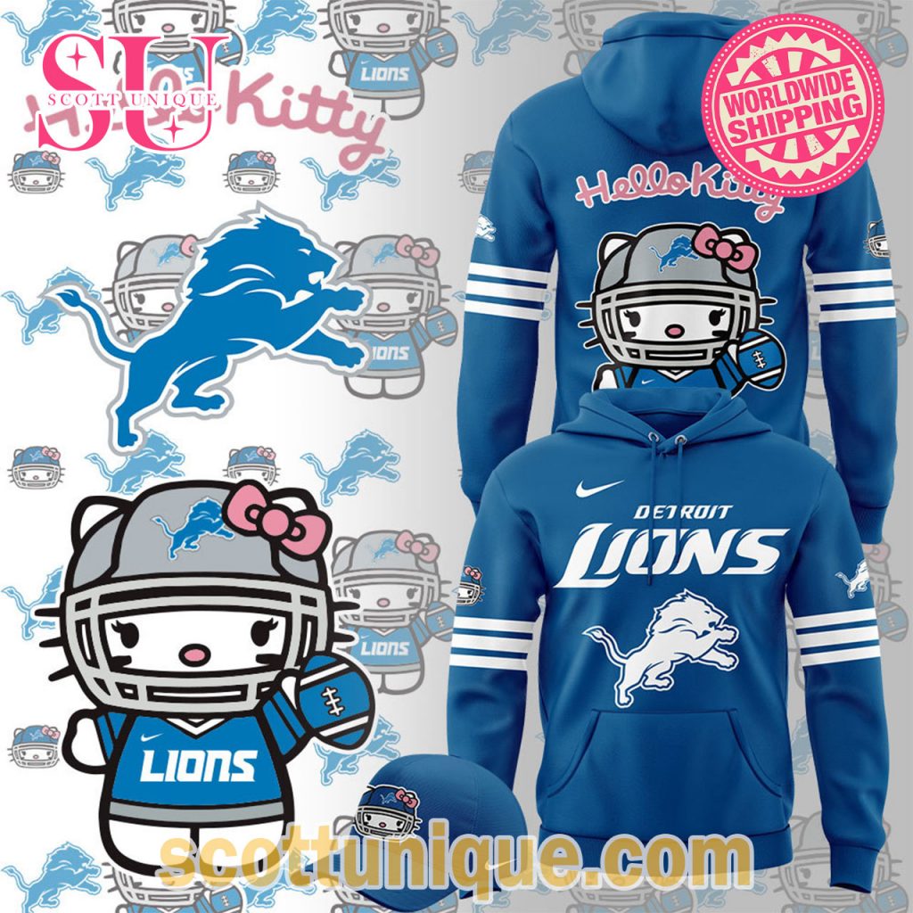 Detroit Lions x Hello Kitty 2024 Blue Limited Edition Hoodie Detroit Lions x Hello Kitty 2024 Blue Limited Edition Hoodie
