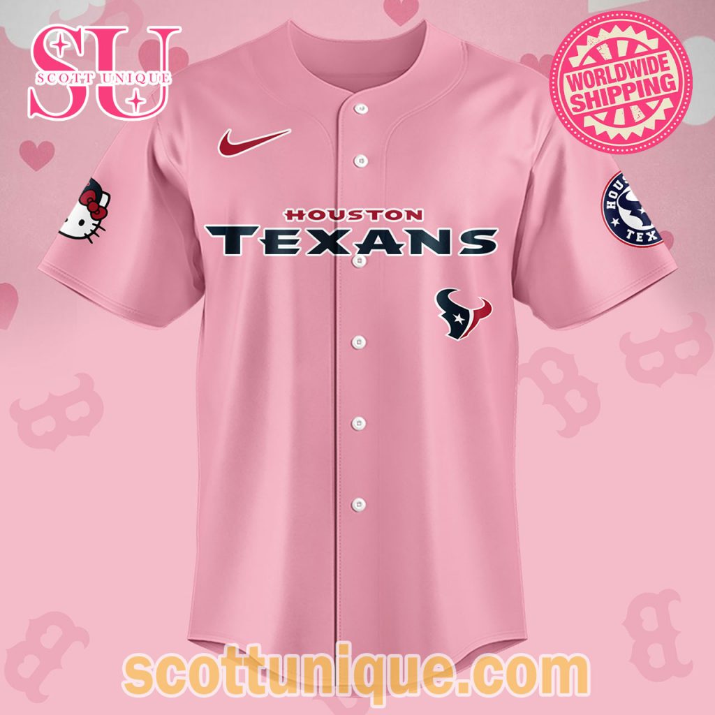 Houston Texans x Hello Kitty Night 2024 Pink Baseball Jersey Houston Texans x Hello Kitty Night 2024 Pink Baseball Jersey