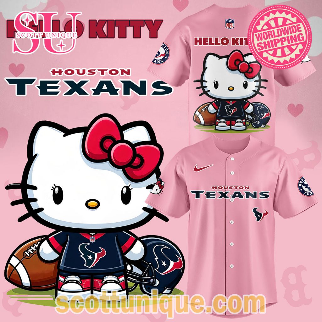 Houston Texans x Hello Kitty Night 2024 Pink Baseball Jersey1 Houston Texans x Hello Kitty Night 2024 Pink Baseball Jersey1