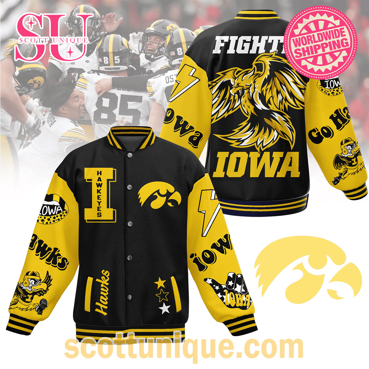 Iowa Hawkeyes Football Fight For Iowa Baseball Jacket