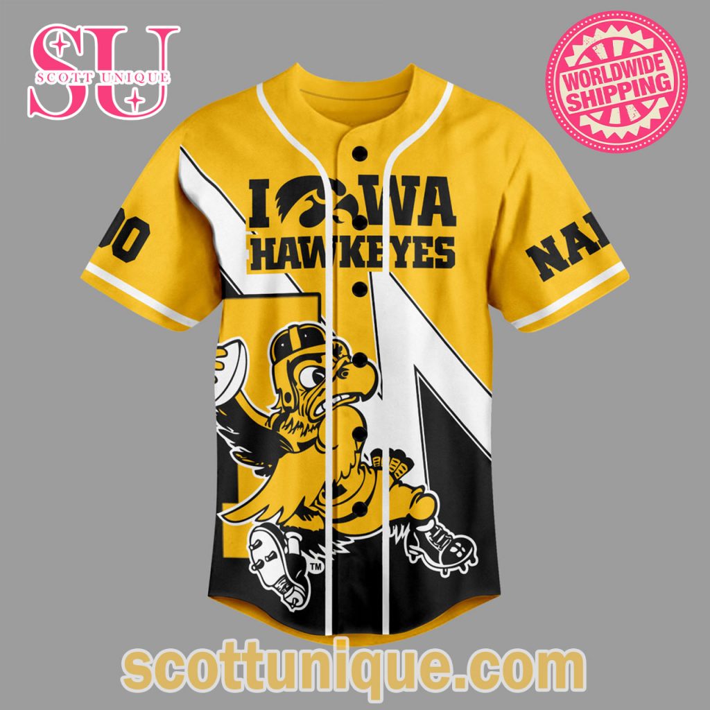 Iowa Hawkeyes Let's Go Hawkeyes Mascot Baseball Jersey Iowa Hawkeyes Let's Go Hawkeyes Mascot Baseball Jersey