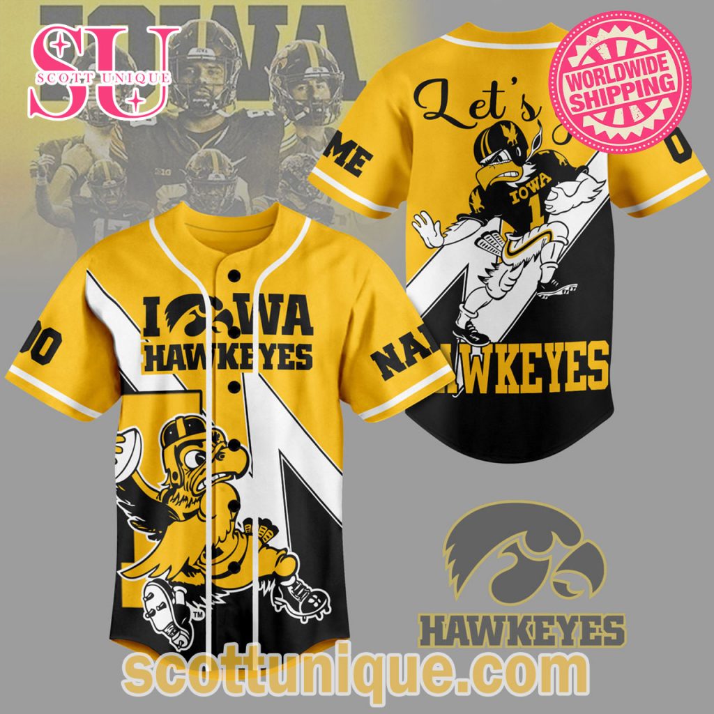 Iowa Hawkeyes Let's Go Hawkeyes Mascot Baseball Jersey1 Iowa Hawkeyes Let's Go Hawkeyes Mascot Baseball Jersey1