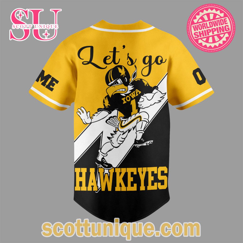 Iowa Hawkeyes Let's Go Hawkeyes Mascot Baseball Jersey2 Iowa Hawkeyes Let's Go Hawkeyes Mascot Baseball Jersey2