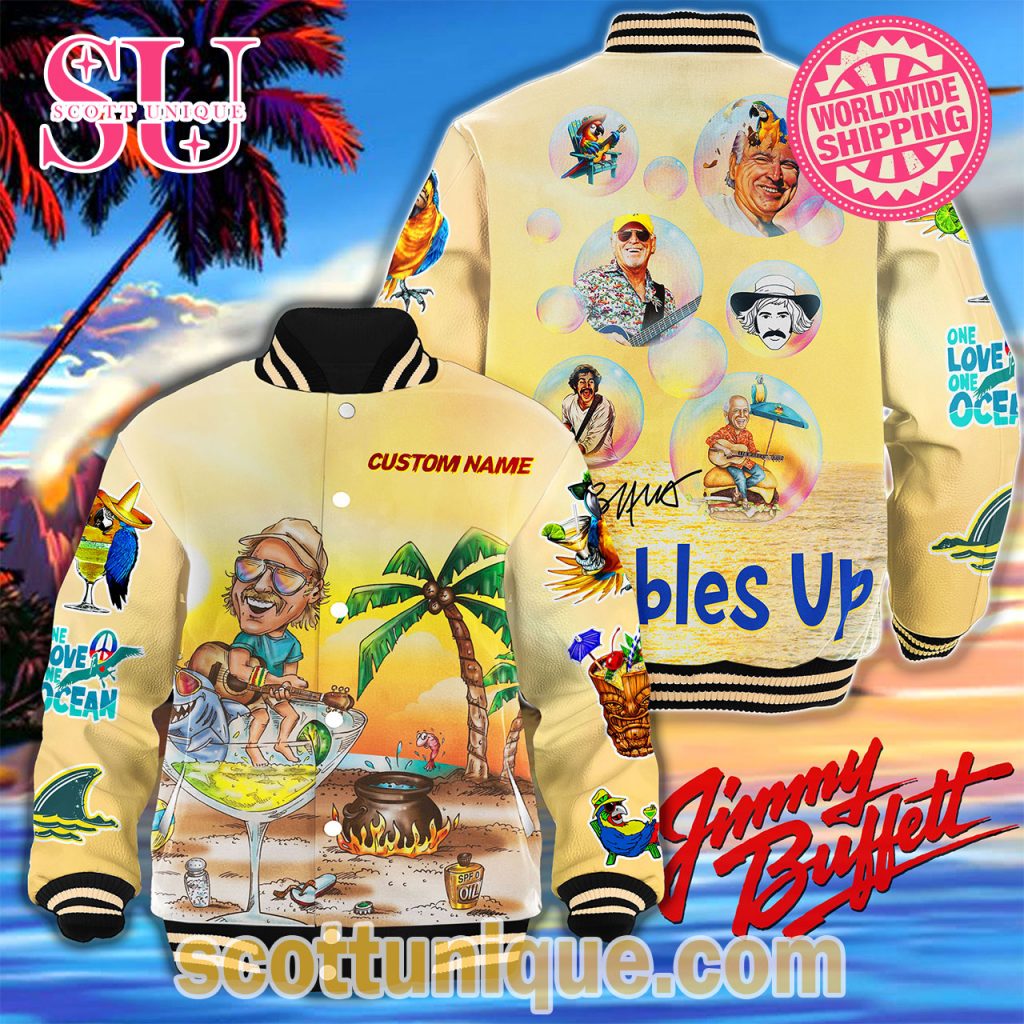 Jimmy Buffett Sunset Fins Up Baseball Jacket Jimmy Buffett Sunset Fins Up Baseball Jacket