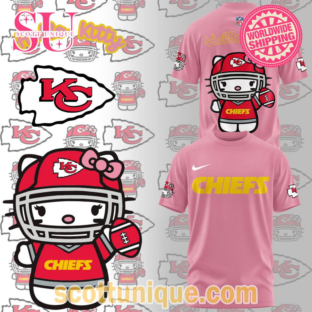 Kansas City Chiefs x Hello Kitty 2024 Pink T Shirt Kansas City Chiefs x Hello Kitty 2024 Pink T Shirt